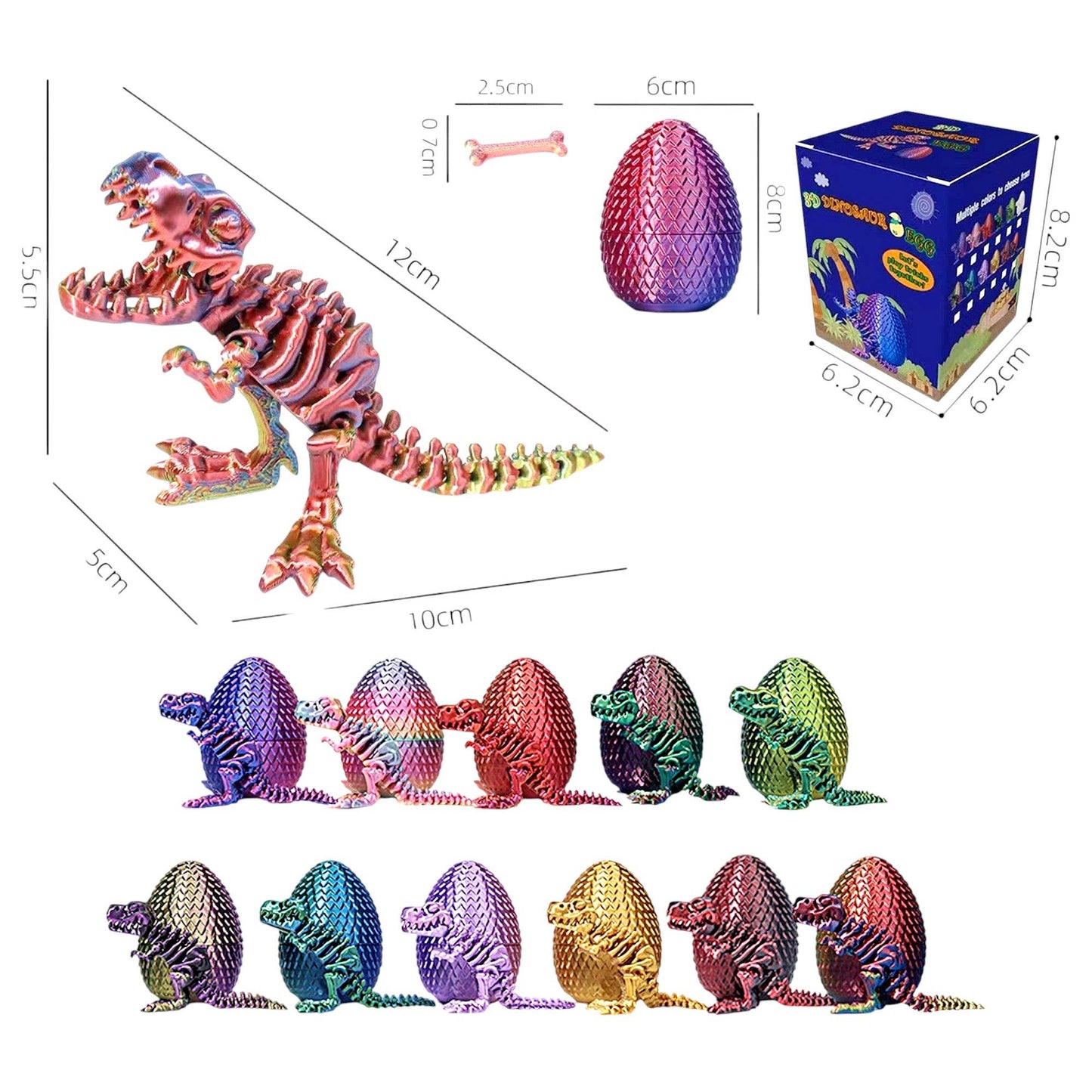12pk 3D Printed Mystery Dino Egg