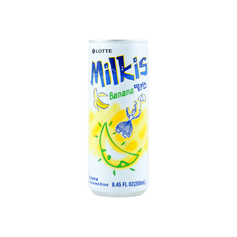 LOTTE KOREA MILKIS CARBONATED FIZZY SODA BANANA FLAVOR (KOREA)