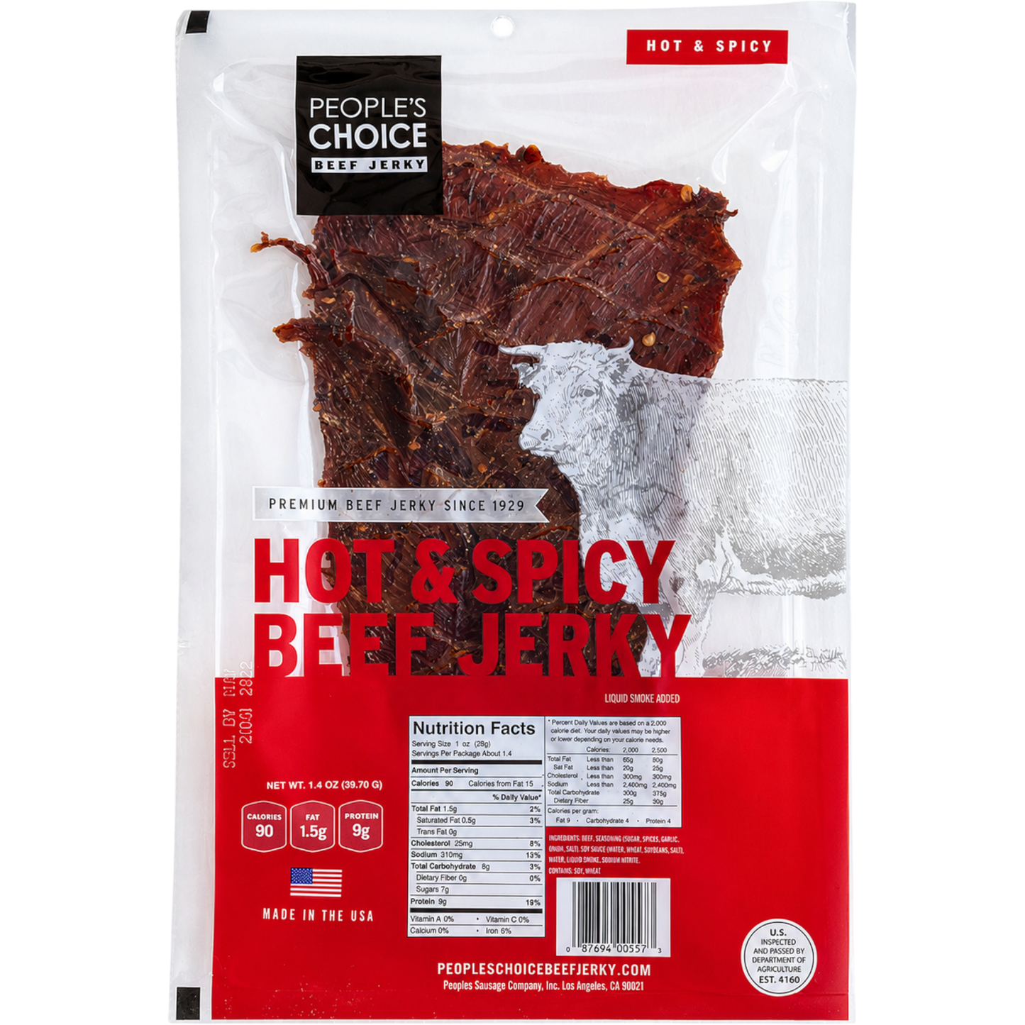 People's Choice Hot & Spicy Single Slab Beef Jerky 1.4 oz
