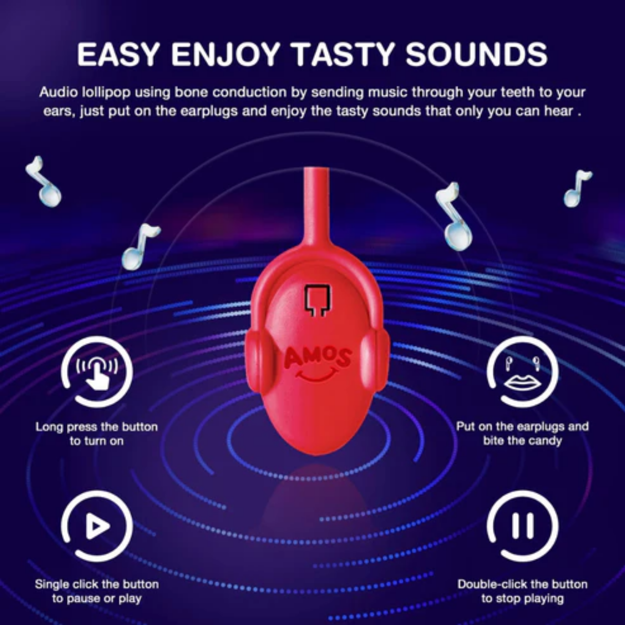 Amos TastySounds K-Pop Music Watermelon Lollipop - 0.42oz 12ct