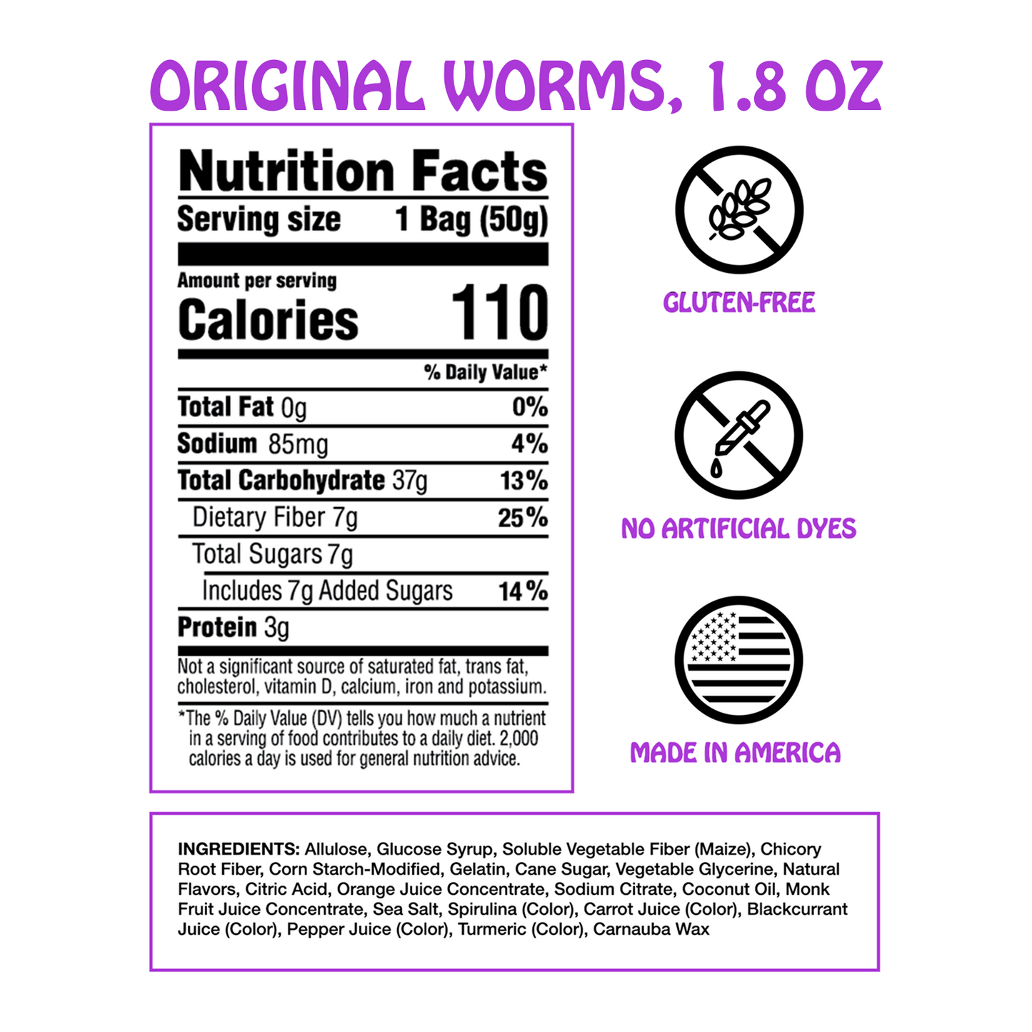 Original Gummy Worms 1.8oz - Low Sugar Natural Candy