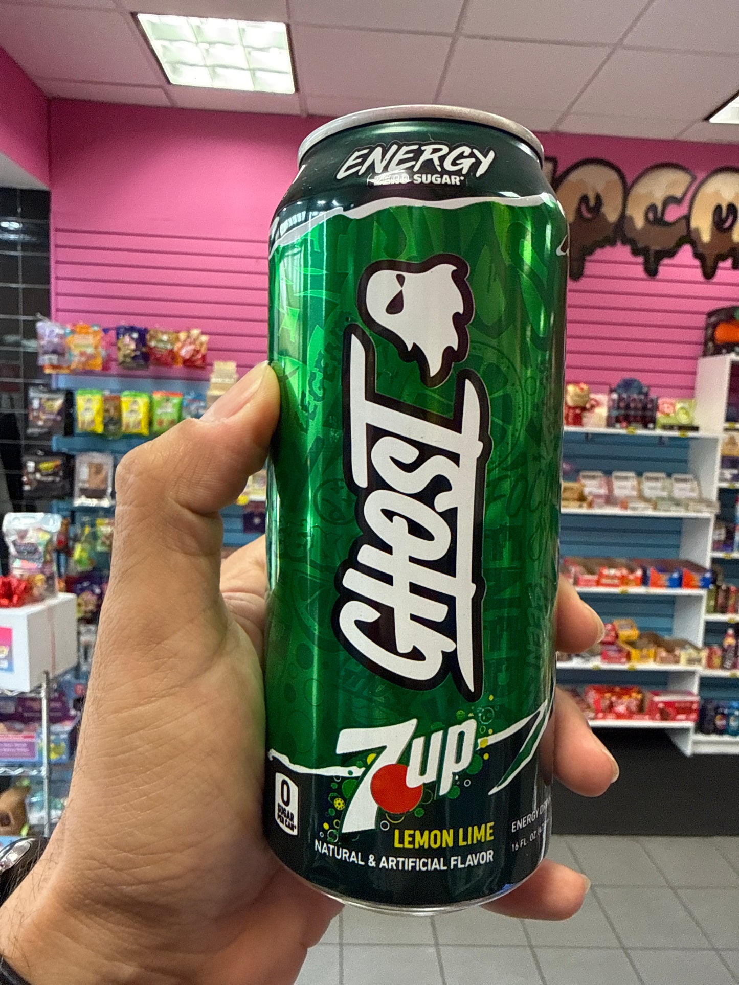 ￼ GHOST ENERGY ZERO SUGAR, 7-UP, LEMON LIME