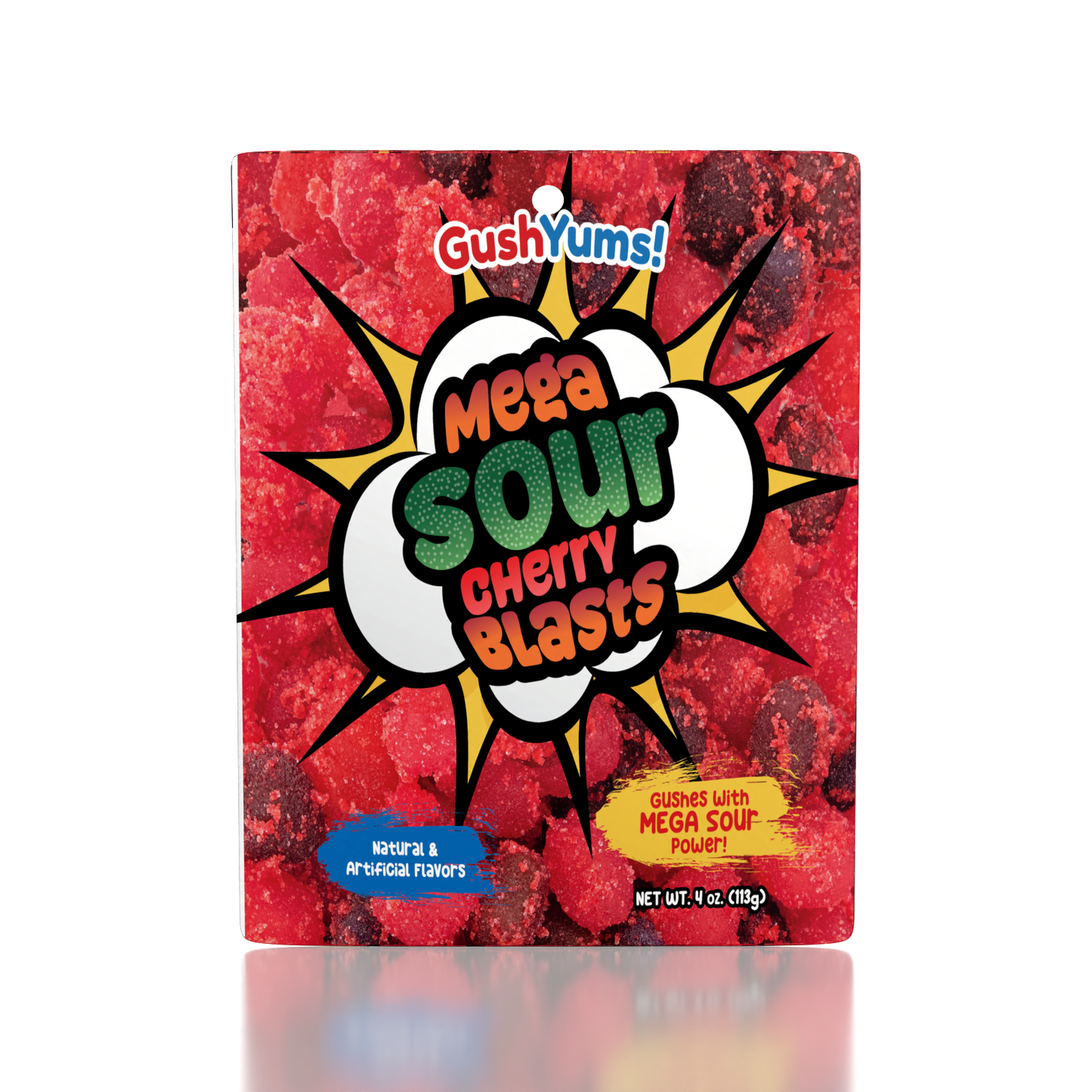 GushYums Mega Sour Cherry Blasts Gushing Gummy Candy (4oz)