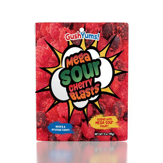 GushYums Mega Sour Cherry Blasts Gushing Gummy Candy (4oz)
