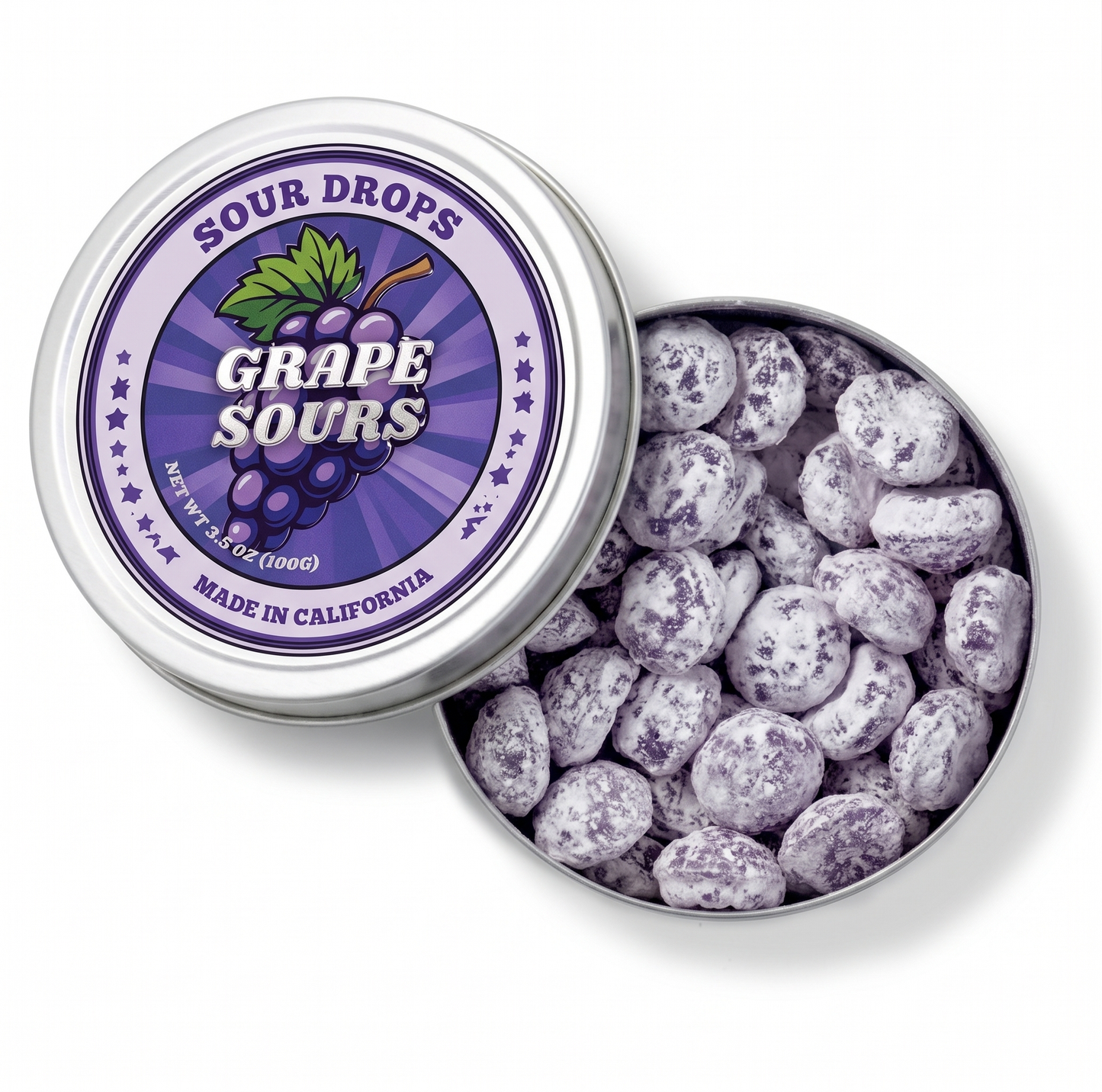 Grape Sours: 3.5oz Dye-Free Candy Tins