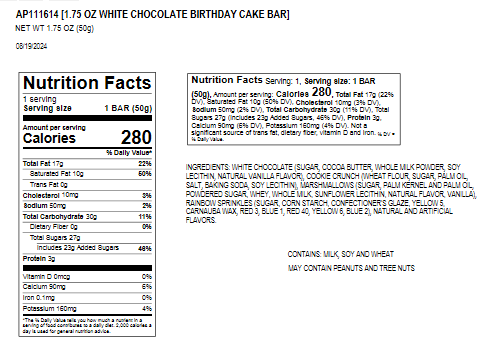 Moodibars CELEBRATE White Chocolate Cupcake sprinkles 1.75oz