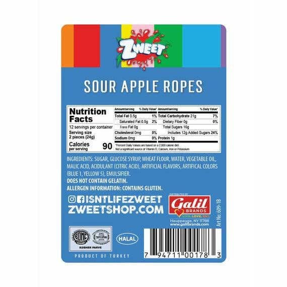 Sour Green Apple Ropes | Zweet | 10 oz