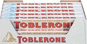 TOBLERONE WHITE CHOCOLATE BARS WITH HONEY & ALMOND NOUGAT (SWITZERLAND)