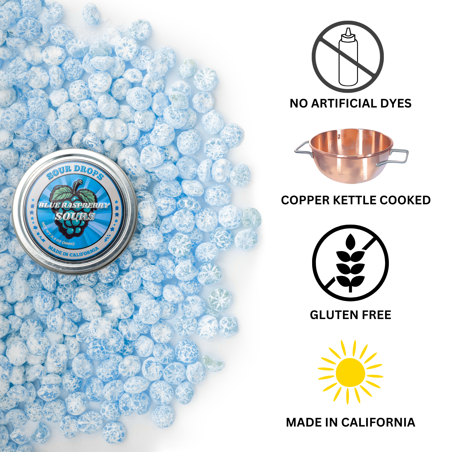 Blue Raspberry Sours: 3.5oz Dye-Free Candy Tins