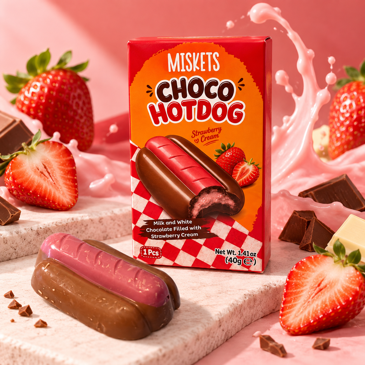 Miskets Choco Hotdog-Strawberry cream 1.41oz