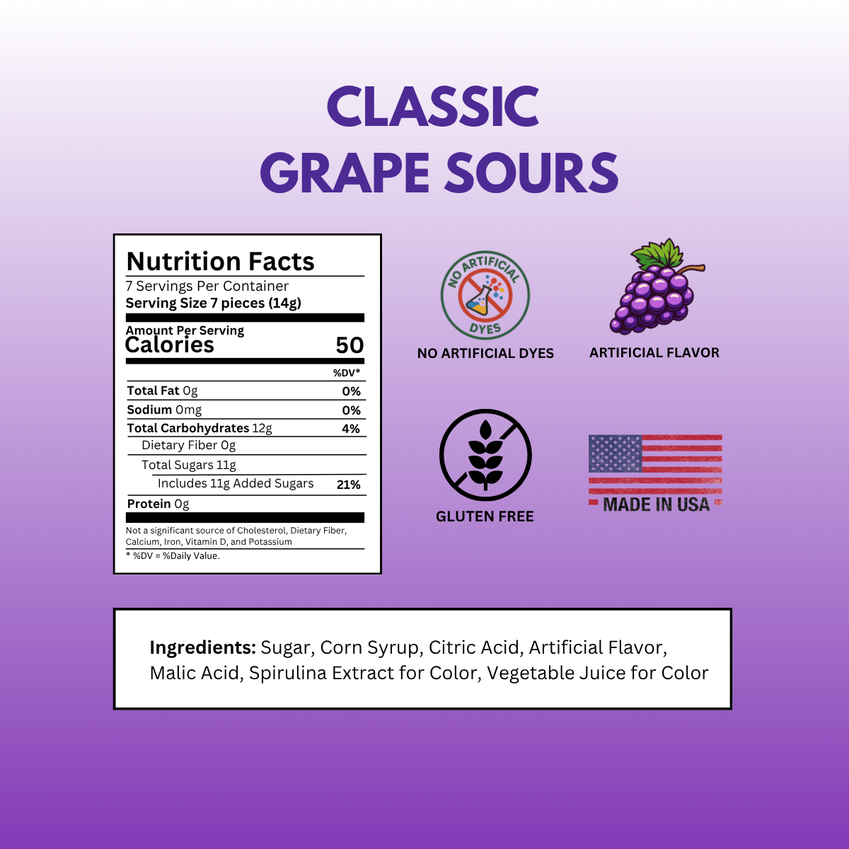 Grape Sours: 3.5oz Dye-Free Candy Tins
