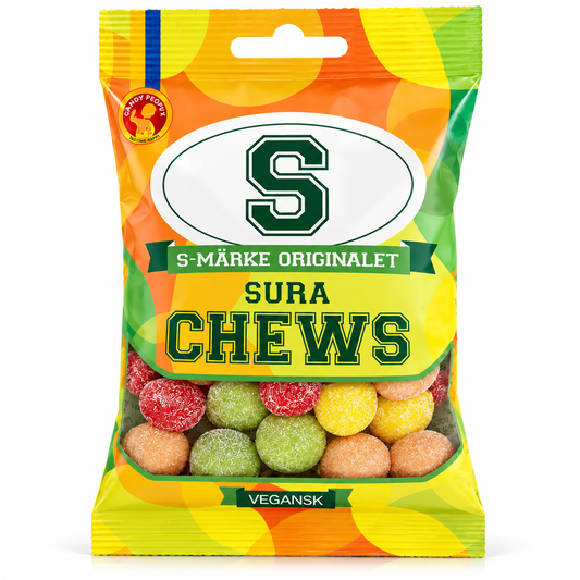 S-Märke Sura Chews – Sour Swedish Chewy Candy – 2.47 oz