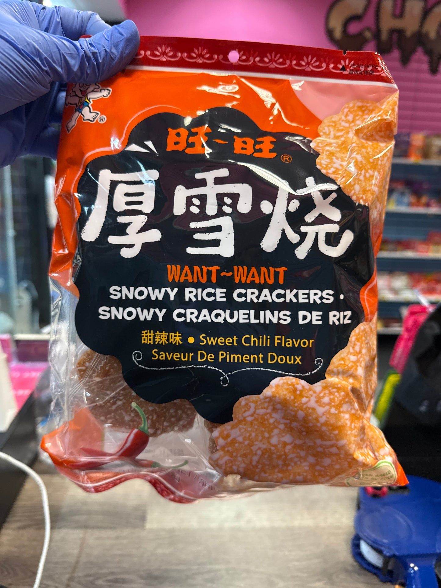 Want want snowy rice crackers sweet chili flavor