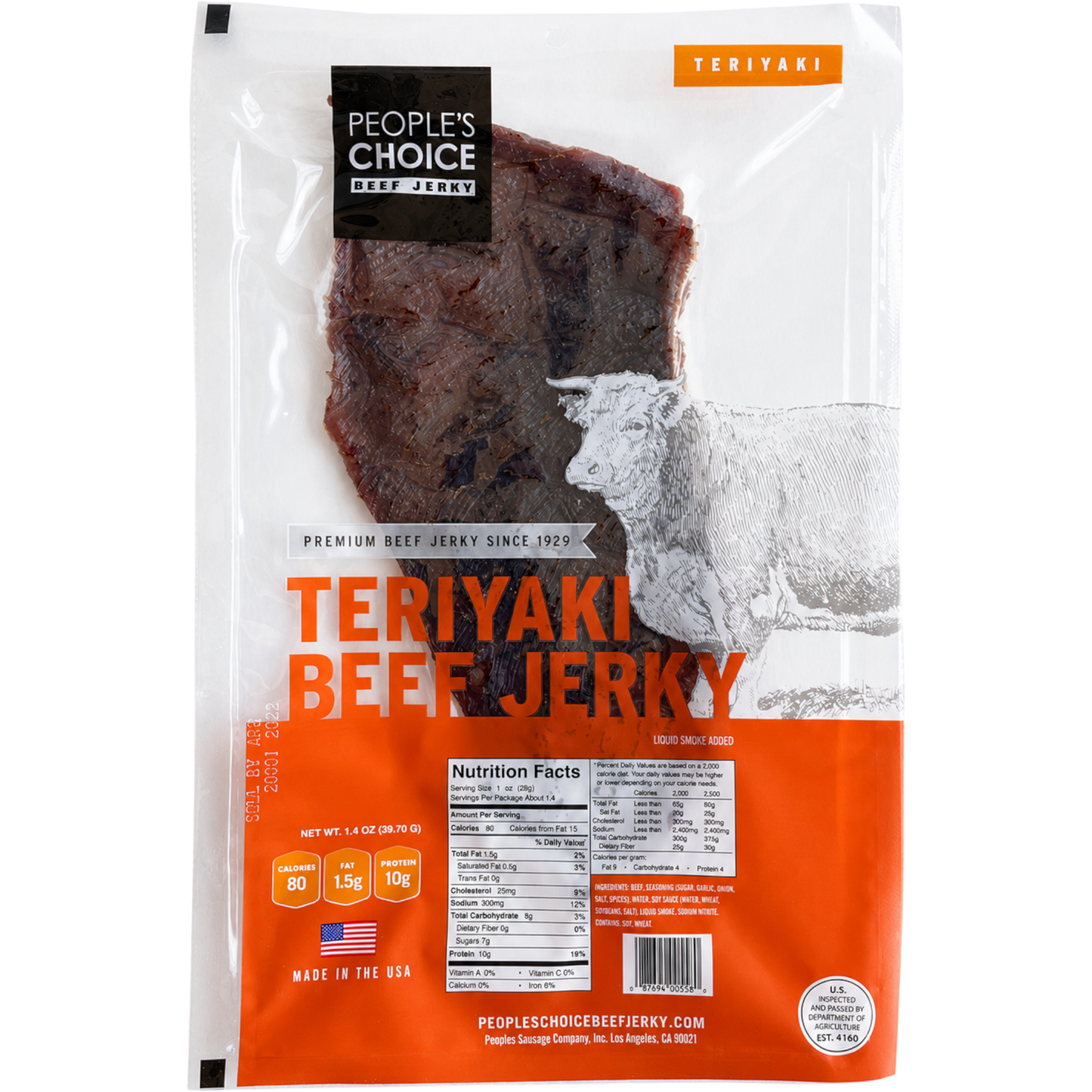 People's Choice Teriyaki Single Slab Beef Jerky 1.4 oz-