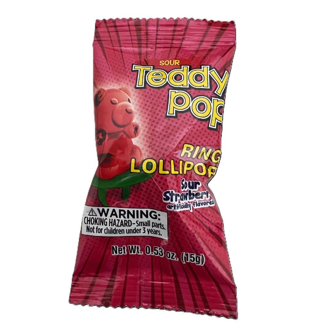 Sour Teddy Pop Ring Lollipop, 24ct Display