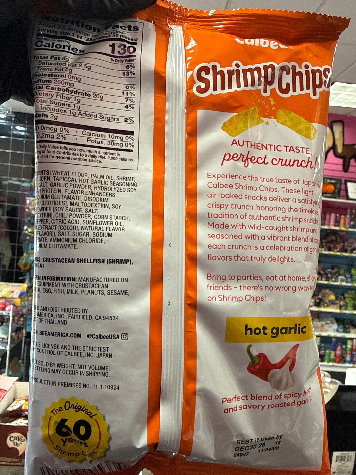 CALBEE WILD CAUGHT, SHRIMP, CHIPS, HOT GARLIC, CRISPY, CRUNCHY PRODUCT OF JAPAN 🇯🇵
