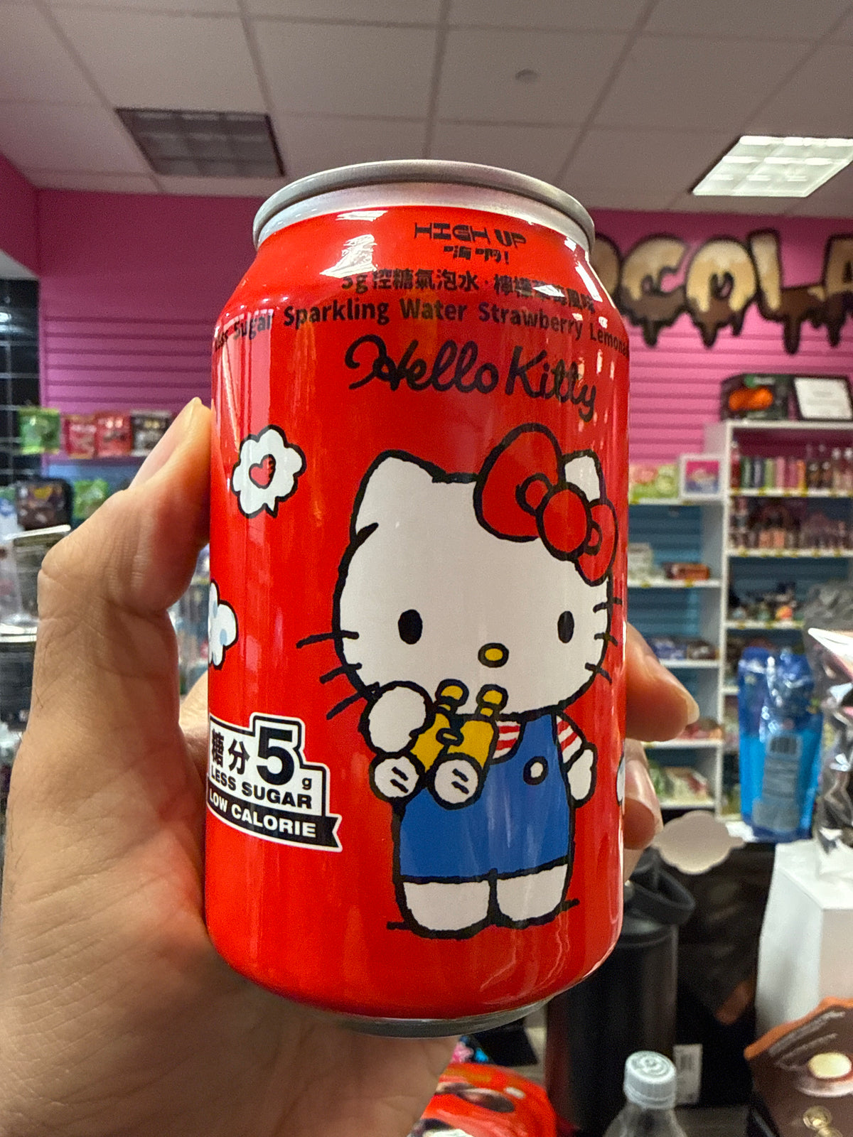HELLO KITTY, LESS SUGAR, SPARKLING WATER, STRAWBERRY LEMON LEMONADE, FLAVOR, LESS SUGAR 5 G PRODUCT OF TAIWAN 🇹🇼