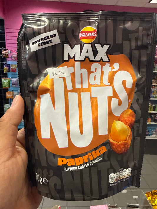 Walkers max that’s nuts paprika flavor coated, peanuts