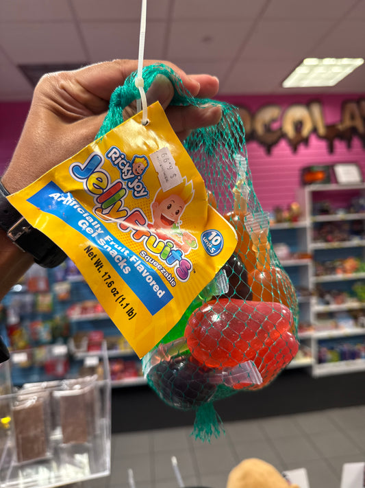 RICKY JOY JELLY, FRUITS, SQUEEZABLE, ARTIFICIALLY, FRUIT FLAVORED GEL, SNACKS 10 UNITS