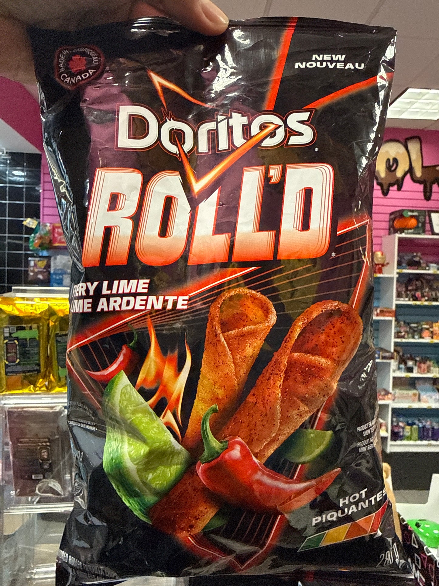 DORITOS ROLLED FURY, LIME LIME ARDENTE BIG PRODUCT OF CANADA 🇨🇦