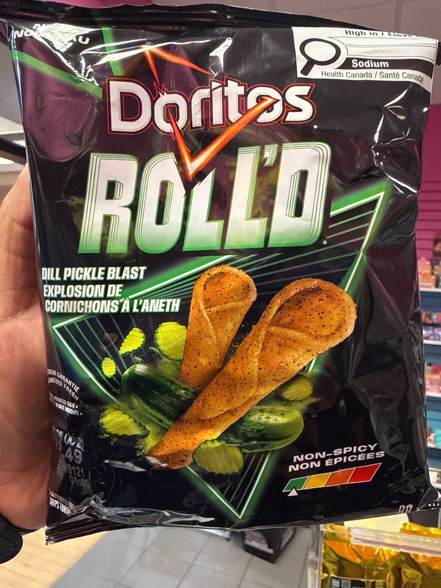 DORITOS ROLLED DILL PICKLE, BLAST EXPLOSION DE CORNICHONS A LANETH BIG BAG PRODUCT OF CANADA 🇨🇦