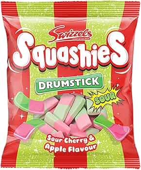 Swizzels Squashies Drumstick - Sour Cherry & Apple Flavour Gums (120g)(UK) | Delightful Chewy