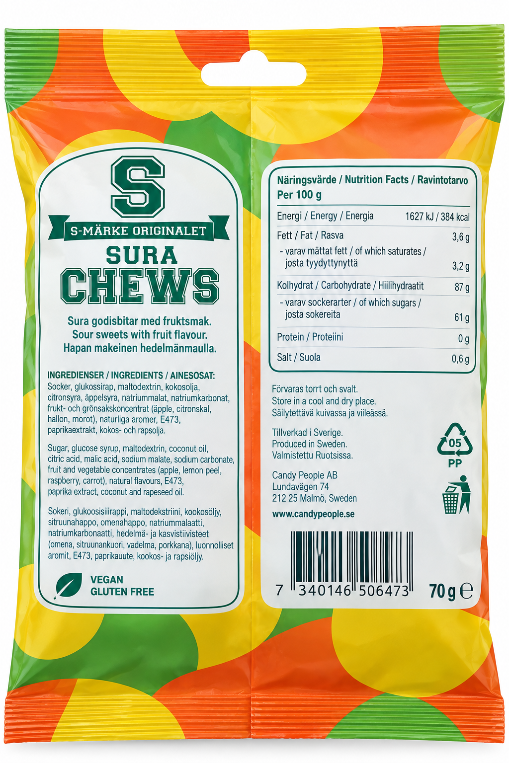 S-Märke Sura Chews – Sour Swedish Chewy Candy – 2.47 oz
