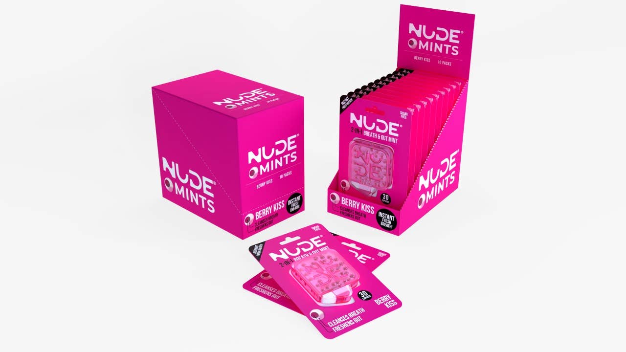 NUDE, Breath + Gut Mints for Gut Health - Raspberry Flavor