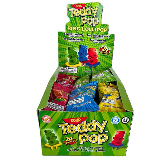 Sour Teddy Pop Ring Lollipop, 24ct Display