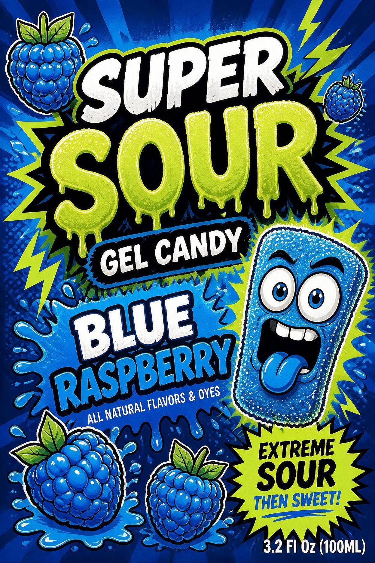 Super Sour Blue Raspberry Gel Candy