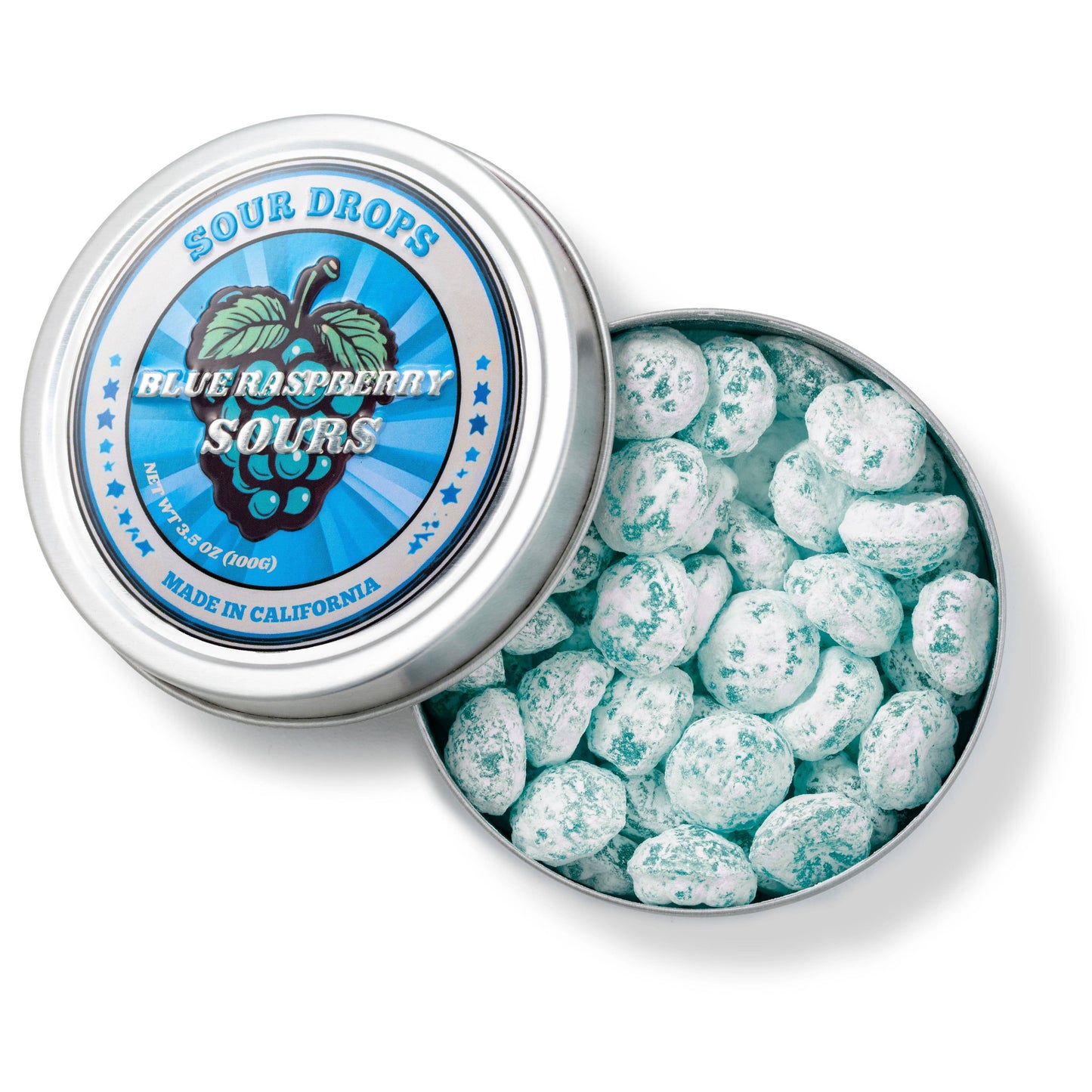 Blue Raspberry Sours: 3.5oz Dye-Free Candy Tins