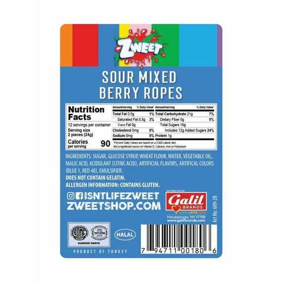 Sour Mixed Berry Ropes | Zweet | 10 oz