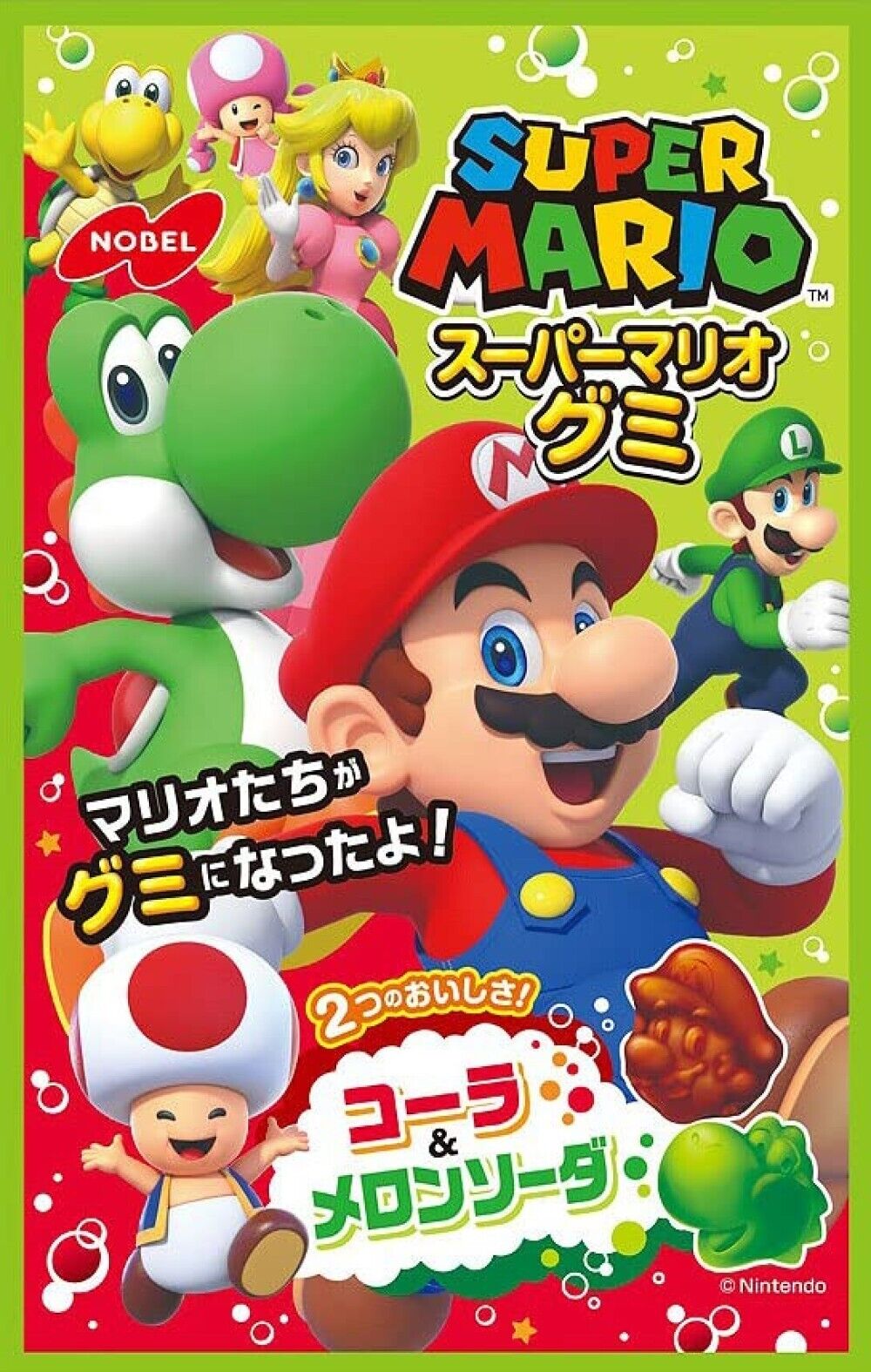 SUPER MARIO GUMMY COLA & MELON SODA FLAVOR NINTENDO YOSHI NOBEL (JAPAN)