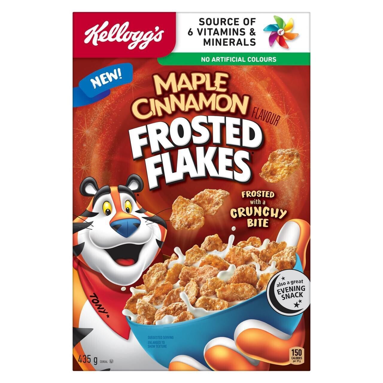BRAND NEW KELLOGGS MAPLE CINNAMON FROSTED FLAKES CEREAL (CANADA)