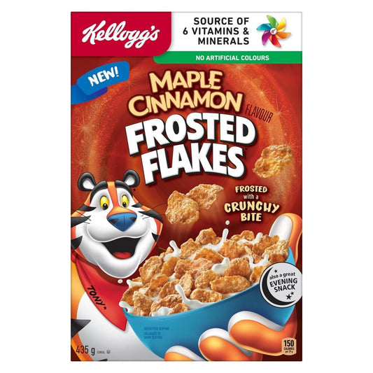 BRAND NEW KELLOGGS MAPLE CINNAMON FROSTED FLAKES CEREAL (CANADA)